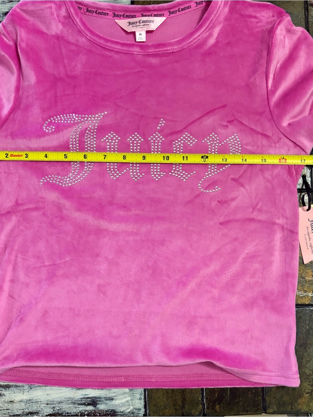 Juicy Couture pink velour rhinestone logo sleep t-shirt women’s Medium Y2K - Picture 7 of 10
